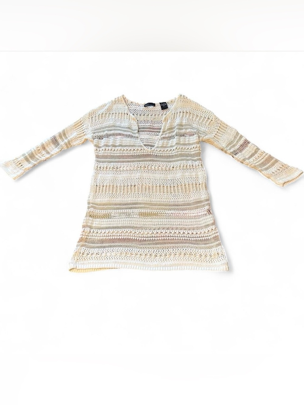y2k moda international white and beige knit sweater